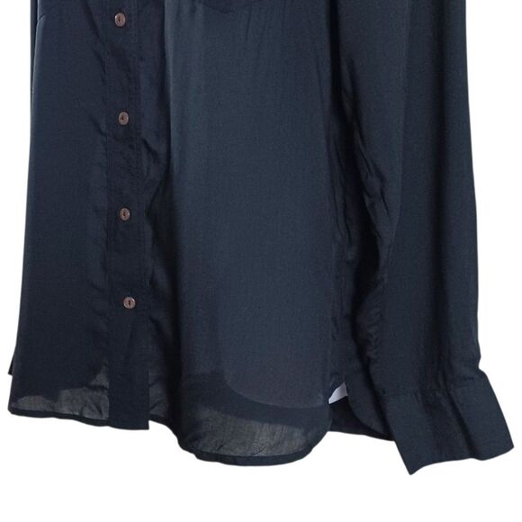 Frye Jet Black Rayon Minimalist Button Shirt M Long Sleeve Utility Western Top - Picture 4 of 11